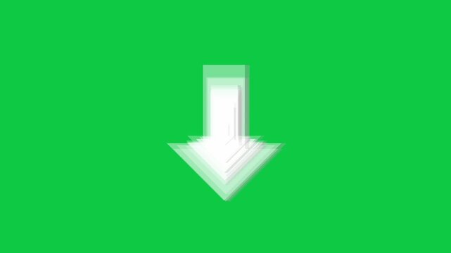 3D White Arrow Pointing Down with Pulsating Echo Effect on Green Screen Chroma Key