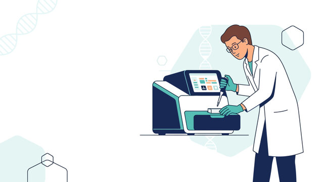 Scientist conducts DNA sequencing on advanced laboratory equipment, illustrating genetic research and medical innovation.