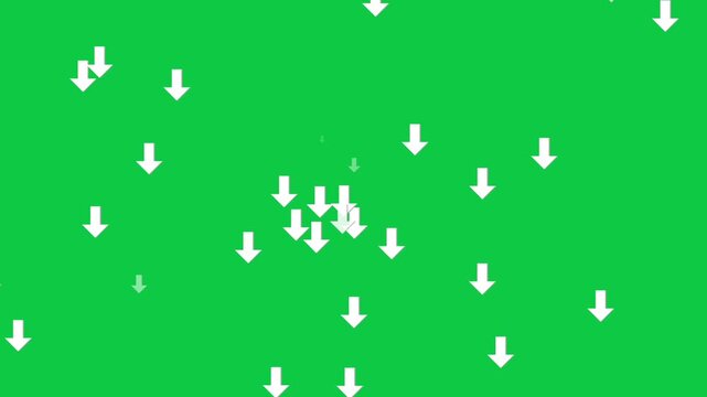 3D White Arrows Falling Down Rain Particle Animation on Green Screen Background Chroma Key