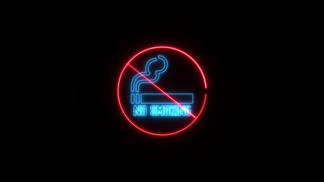 Neon No smoking icon animation. No smoke allowed motion graphics. Banned icon, forbidden, prohibited 4k video footage.