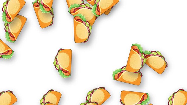 Retro Style Taco Illustrations Falling Against a Plain White Background