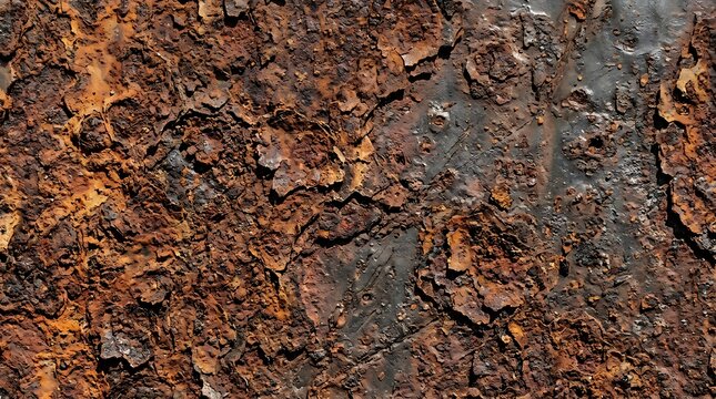 Extremely corroded rusty metal surface heavily textured and weathered