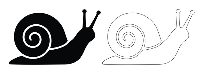 Snail Silhouette and Outline Vector Graphic, Slow Crawling Garden Snail Illustration, Gastropod Mollusk Side View Silhouette Artwork © Pixelly