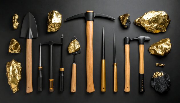 Collection of vintage brass candlesticks on dark background.