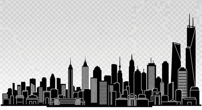 Modern urban city skyline silhouette against a light gradient background