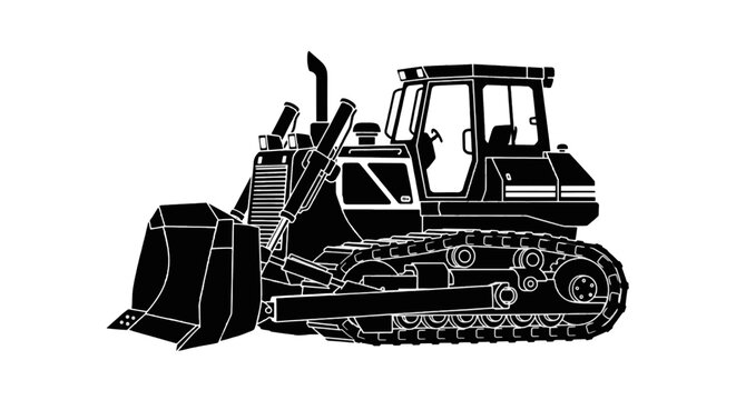 Vector illustration of black silhouette of a bulldozer construction vehicle on a transparent background