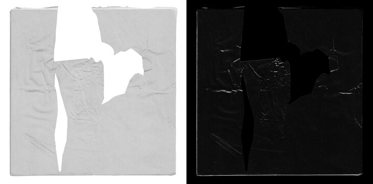 Torn plastic wrap frame overlay for album cover mockups. Glossy packing frame with ripped edges and folded film texture, ideal for vinyl sleeves, CD covers, and art designs. PNG scan for overlay