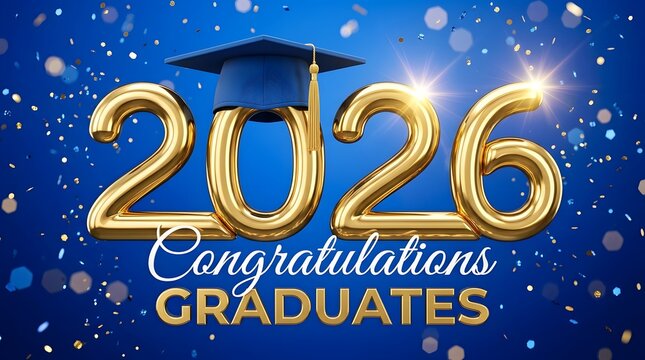 Graduation celebration with gold 2026 congratulations graduates sign and cap