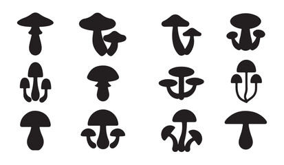Mushroom shapes variety in silhouette for nature and illustration art and design elements. © VANU