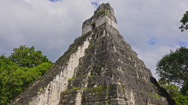Temple of the Great Jaguar with weathered stone facade, Tikal