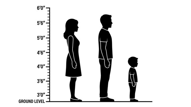 Silhouette Illustration Showing Height Comparison of a Family Against a Measurement Scale