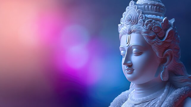Peaceful White Statue of a Spiritual Figure with Soft Lighting and Abstract Background