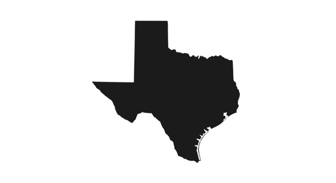 Vector illustration of black silhouette map of texas state on a transparent background