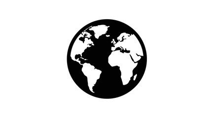 Obraz premium Globe icon displays the earth with continental outlines centered in a bold black circular shape.