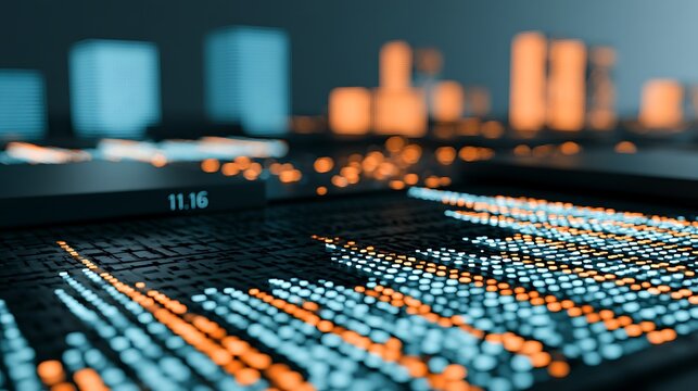 Blockchain concept. Big data binary code futuristic information technology, data flow. Transferring of big data. interconnected blocks of data depicting a cryptocurrency blockchain. 3D Rendering.