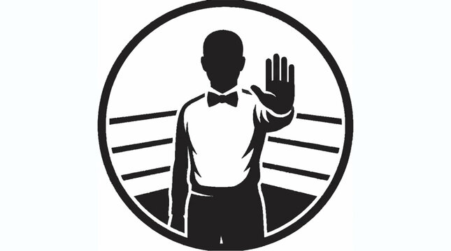 Boxing Referee Signaling Stop in Ring, Halt Gesture, Silhouette Icon