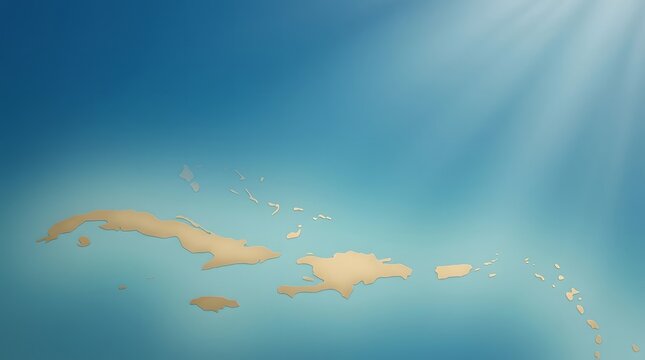 Soft gradient background with minimal Caribbean island silhouette in light pastel tones.