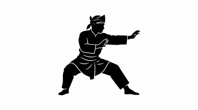 Martial Arts Silhouette: Warrior in Defensive Stance, Pencak Silat Fighter