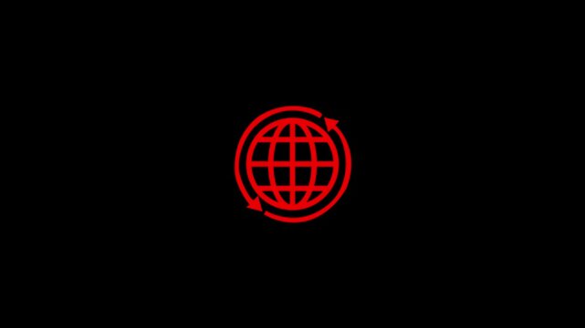 Minimalist globe icon on dark background. Digital globe icon for connectivity themes. Global network globe icon spinning for international business. Futuristic glowing digital globe design.