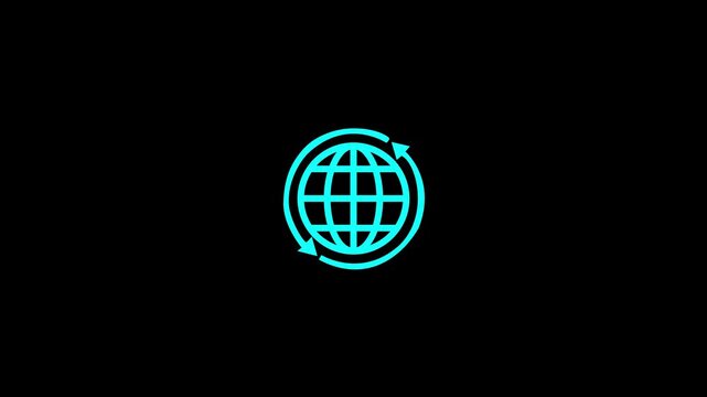 Minimalist globe icon on dark background. Digital globe icon for connectivity themes. Global network globe icon spinning for international business. Futuristic glowing digital globe design.