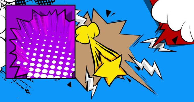 Cartoon background animation, comic book backdrop video. Retro comics pop art design.