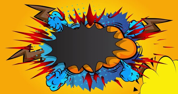 Cartoon background animation, comic book backdrop video. Retro comics pop art design.
