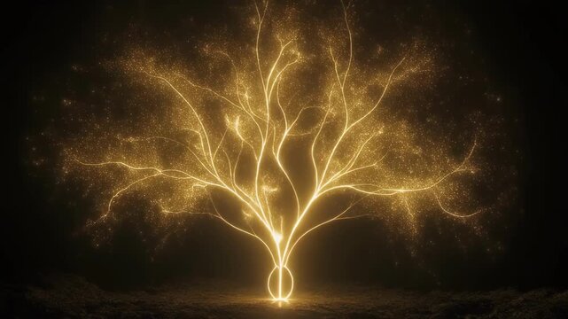 Glowing golden light branches emerging from a radiant central orb