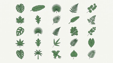Fototapeta premium A comprehensive collection of various stylized green leaf illustrations