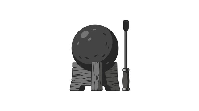 Traditional wooden percussion drum with striker flat vector illustration