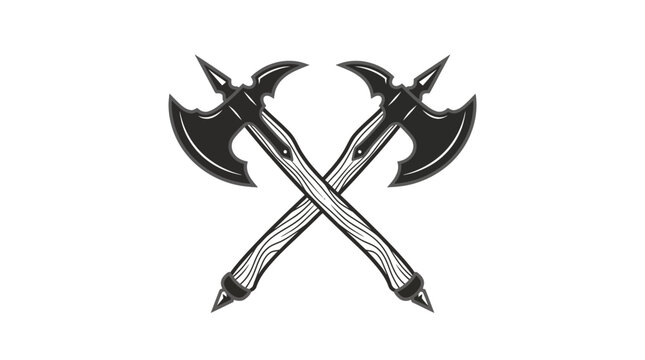 Crossed medieval battle axes with wooden handles illustration
