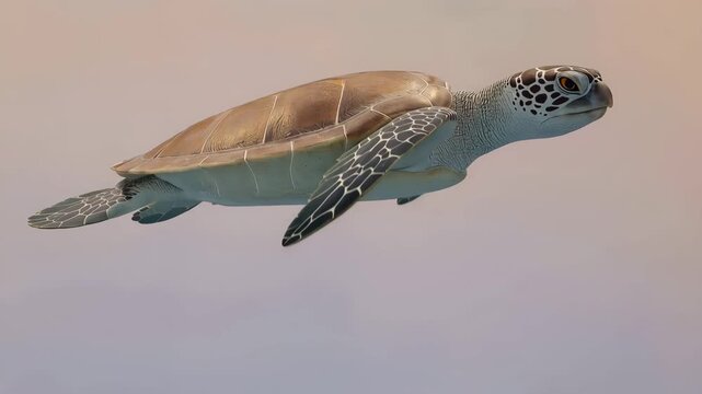 淡いグラデの水中を泳ぐウミガメの静かなアニマル素材