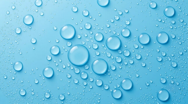 Abstract Water Droplets on Blue Surface Background with Fresh Hydration Texture