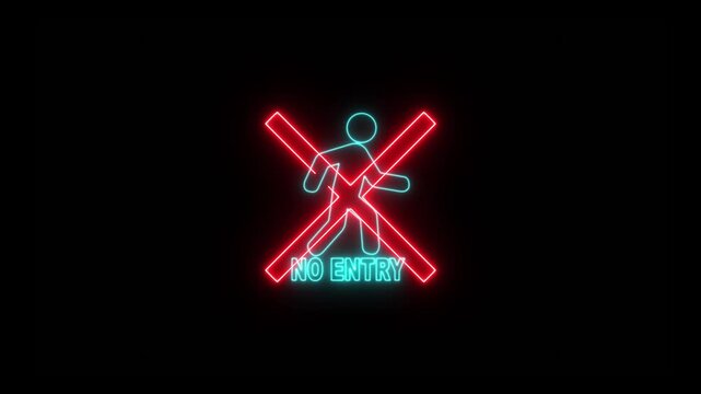 neon No Entry icon animation. No man entry allowed motion graphics. Banned icon, forbidden, prohibited 4k video footage.