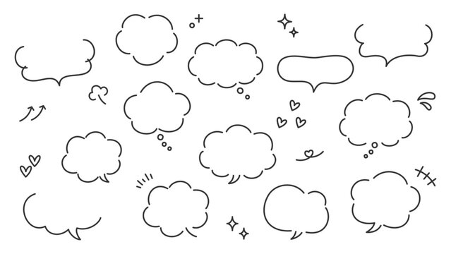 ふきだしセット 話す 考える もくもく 雲形 線画