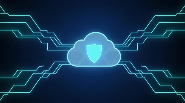 Cloud security concept, digital shield icon with network connections on dark background