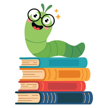 Cute cartoon caterpillar bookworm reading a book with graduation hat and glasses ideal for education mascot themes