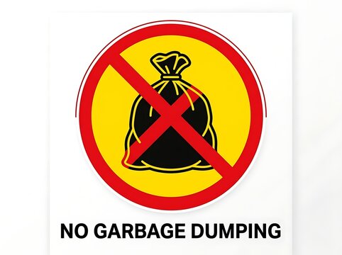 No garbage dumping sign. Prohibition symbol for waste disposal