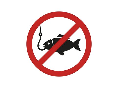No fishing sign. Prohibited fishing symbol