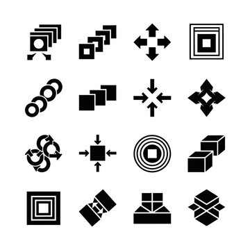 Abstract Geometric Shapes Icons Set: Squares, Circles, Cubes, Arrows