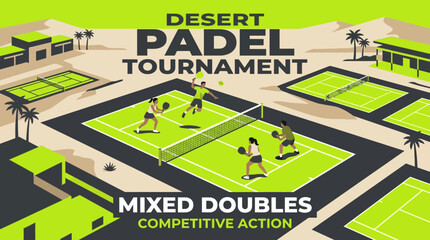 Fototapeta premium Desert Padel Tournament Mixed Doubles Competitive Action