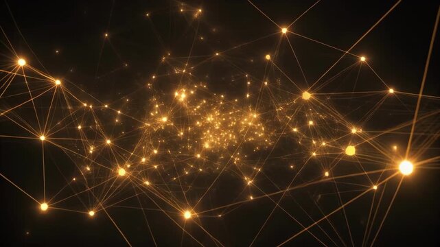 Glowing interconnected nodes forming a network structure on a dark background