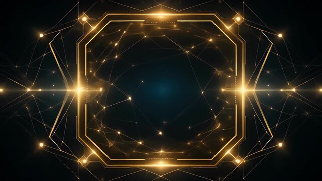 Abstract digital network with glowing interconnected nodes and geometric frame
