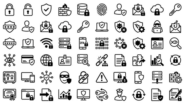 Cybersecurity Icons: Digital Security, Data Protection, Network Safety, and Privacy