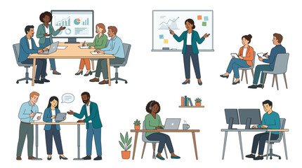 Fototapeta premium Diverse business people collaborating in office meetings and working on projects