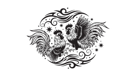 Rooster Tribal Tattoo Design with Celestial Stars and Swirls © creations sanddollar