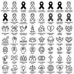 Fototapeta premium Collection of Awareness Ribbons and Support Icons