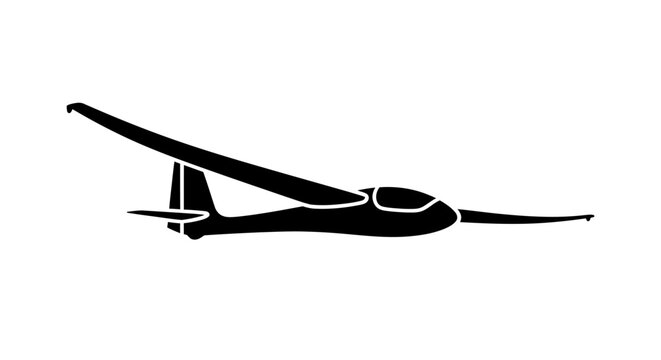 Glider silhouette captures the sleek profile of an unpowered aircraft soaring through the air during a recreational flight.