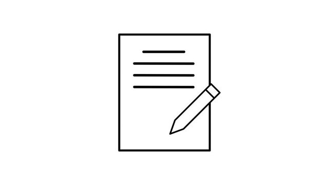 Document Write 4K Motion Design Outline Icon Animation with Alpha Channel.