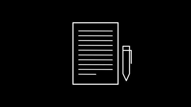 Document Write 4K Motion Design Outline Icon Animation with Alpha Channel.
