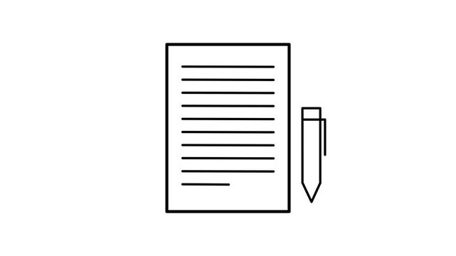 Document Write 4K Motion Design Outline Icon Animation with Alpha Channel.